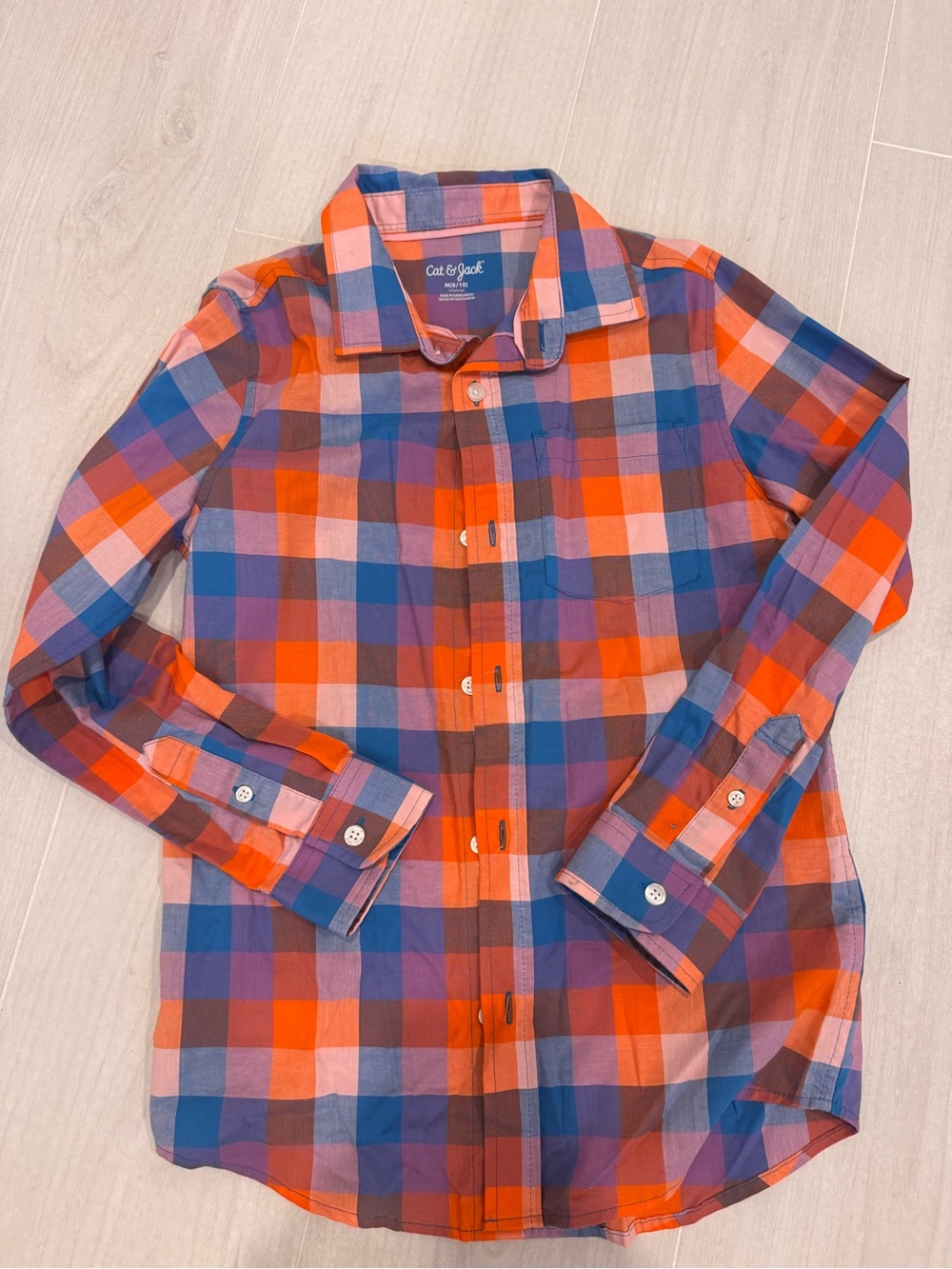 Cat & Jack Orange, Blue & Purple Plaid Button-Down Shirt
